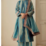 Blue Tissue Embroided Kurta Set - LUXC 3480